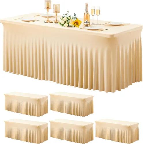 Miniatura 37 de Wish Care Paquete de 2 manteles de elastano elástico azul bebé para mesas rectangulares de 4 pies, manteles ajustables sin arrugas de 4 pies