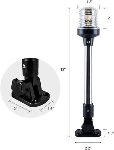Miniatura 5 de Luz LED blanca plegable para popa de lancha, anclaje, para pontón y lancha de pesca (12 pulgadas)