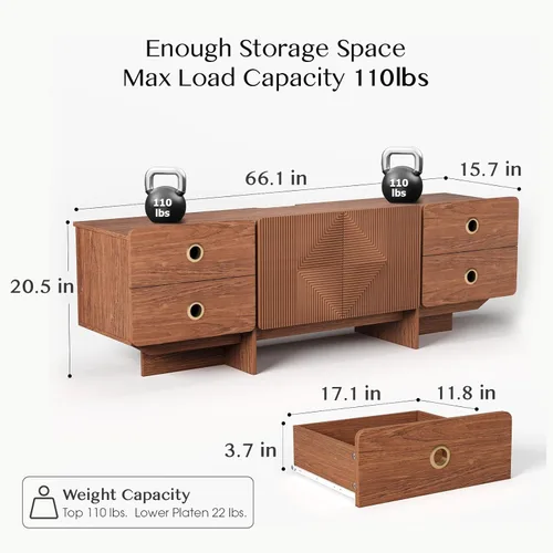 Miniatura 2 de JOINICE Soportes de TV acanalados de 66" para sala de estar, consolas de TV modernas de mediados de siglo para TV de 75 pulgadas, centro