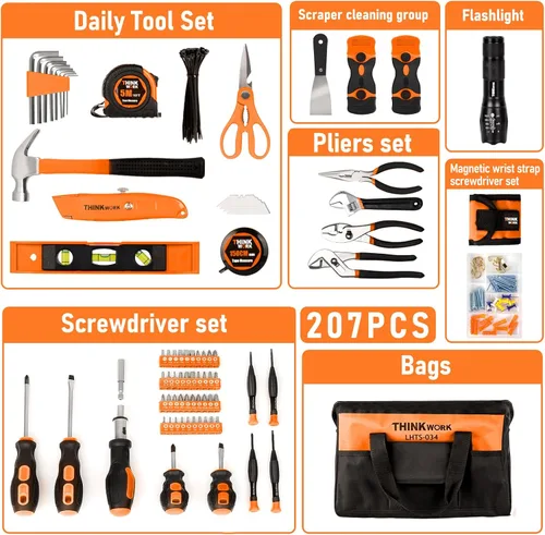 Miniatura 2 de THINKWORK Juego de herramientas – Kit de herramientas de reparación portátil de 207 piezas, juego de herramientas de mano para el hogar general
