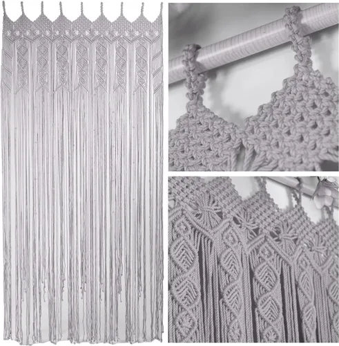 Miniatura 10 de Cortinas de Macramé para Puertas, Colgante de Pared de Macramé, Cortina de Puerta con Cuentas, Telón de Fondo Boho, Cuentas Colgantes para Puertas
