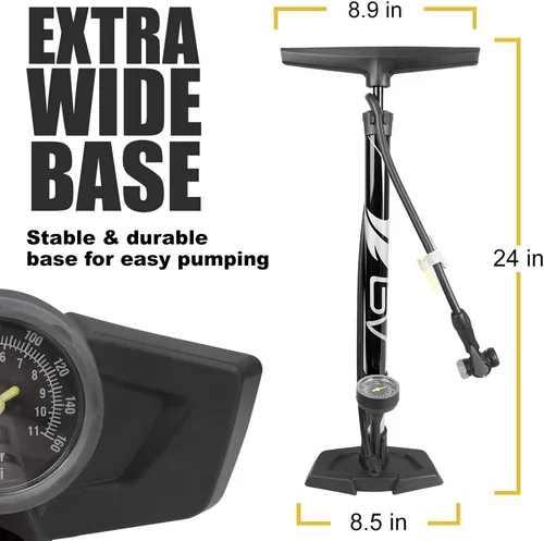 Miniatura 3 de BV Bomba de bicicleta duradera para bicicleta de 17/24 pulgadas, cabezal de válvula inteligente, 160 psi, reversible automáticamente Presta