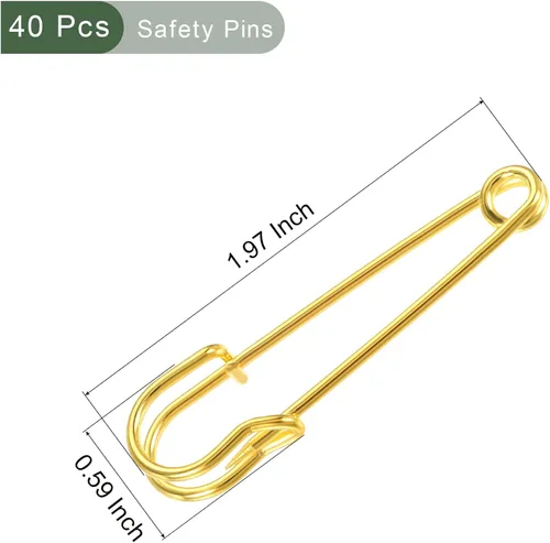 Miniatura 2 de YOKIVE 40 pines de seguridad, pasadores de costura de metal, ideales para arte, manualidades, ropa, mantas, uso diario (tono dorado, 1.97 pulgadas)