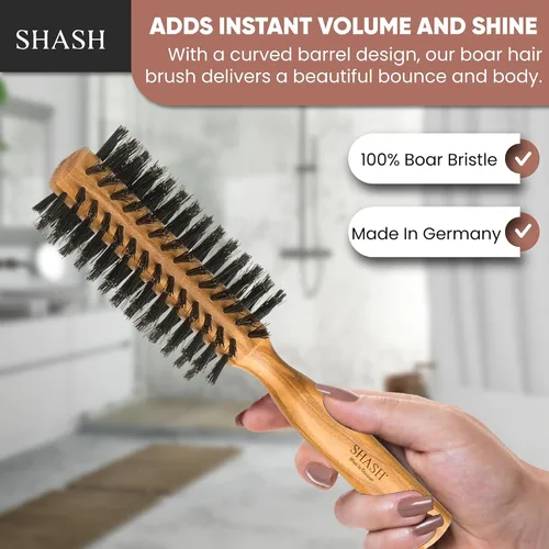Miniatura 5 de SHASH Cepillo redondo de cerdas de jabalí, fabricado en Alemania, da volumen y revitaliza tu cabello con resultados más suaves y suaves