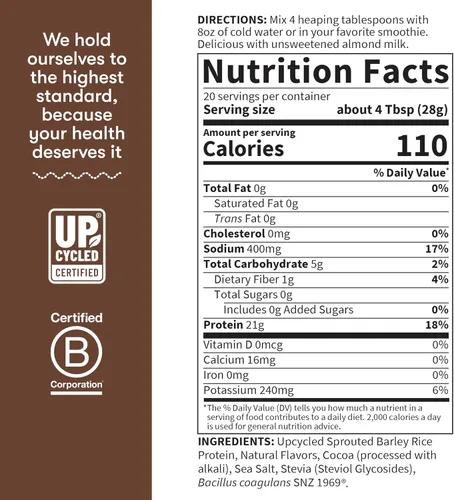 Miniatura 5 de Garden of Life, Probióticos de cebada germinada con proteínas, chocolate, 24.41 onzas