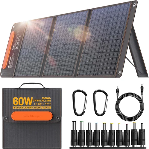 Cargadores de panel solar portátil de 60 W con USB de 15 V y CC de 18 V, panel solar impermeable IP65 con bolsa de almacenamiento ligera, banco de