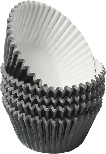 Forros para cupcakes de papel de aluminio negro, 100 tazas de papel metálico para hornear para fiestas de cumpleaños, bodas o baby showers