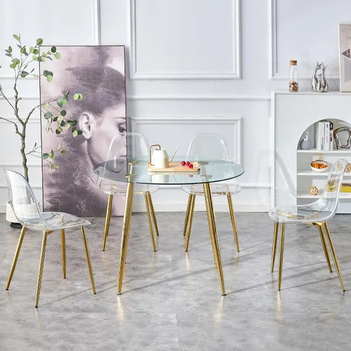Miniatura 6 de A Glass Tabletop with a Diameter of 40 inches and a Modern Minimalist Circular Dining Table with Gold Plated Metal Legs. 40 '* 40' * 30 ' DT 1164