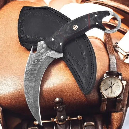 Miniatura 3 de Poshland Cuchillo Karambit de acero de Damasco hecho a mano de 9.5 pulgadas, hoja fija de espiga completa Cuchillo afilado para exteriores