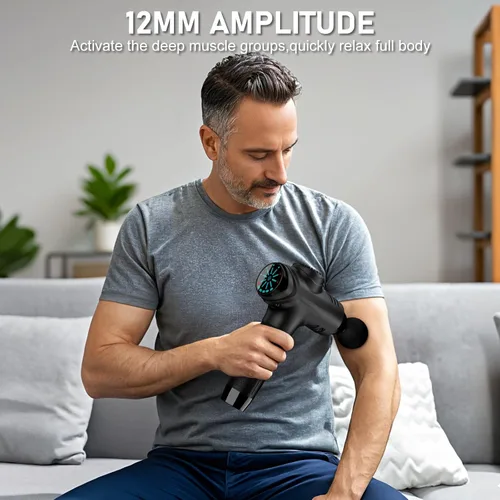Miniatura 2 de RAEMAO Pistola de masaje, masajeador muscular de tejido profundo eléctrico de mano para atletas para aliviar el dolor con 8 cabezales de repuesto