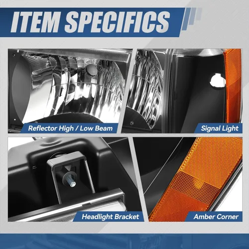 Miniatura 3 de Auto Dynasty Conjunto de faros delanteros compatible con Ford Bronco F-150 F-250 F-350 1987-1991, reemplazo de faros halógenos del lado
