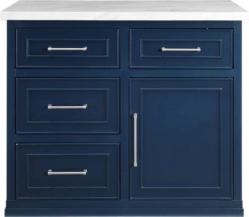 Miniatura 4 de Crosley Furniture Cutler - Isla de cocina con parte superior de mármol sintético con almacenamiento, barra de desayuno, soporte para microondas