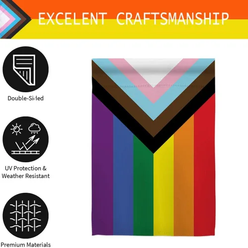 Miniatura 3 de Progress Pride - Banderas de jardín arcoíris – Bandera pequeña de progreso inclusivo de 12.5 x 18 pulgadas para lesbianas y transgénero LGBTQ