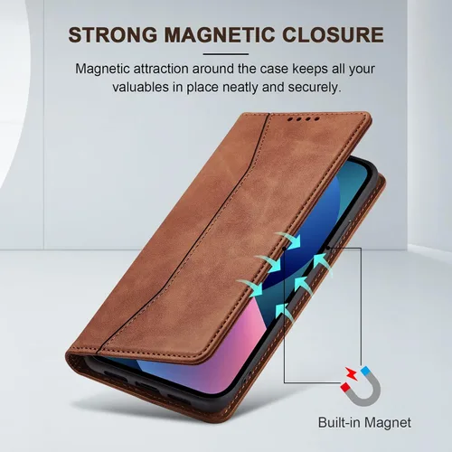 Miniatura 3 de Jasonyu Funda tipo cartera con tapa para iPhone 13, funda magnética de cuero con tarjetero y función atril, funda protectora duradera de TPU a Marrón