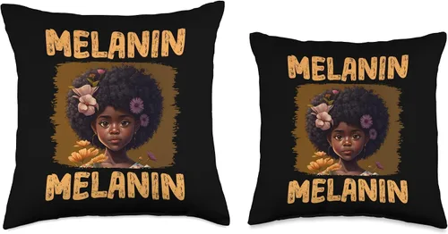 Miniatura 3 de Black History Month Pride African Black Afro Co. Linda almohada de melanina afro de cabello natural, tamaño Queen, color negro y niña, 16 x 16