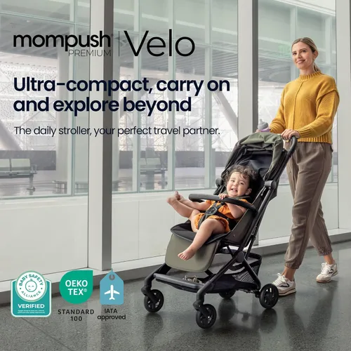 Miniatura 2 de Mompush Velo - Cochecito de viaje ligero, diseño compacto y apto para aviones con plegado con una sola mano, reclinable, desde recién nacido hasta