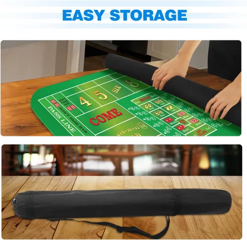 Miniatura 4 de GSE Games & Sports Expert Tapete de mesa de dados de casino de 70 x 35 pulgadas con bolsa de transporte, cubierta de goma antideslizante
