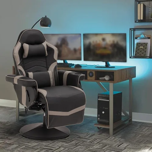 Miniatura 9 de Silla para juegos, silla reclinable para juegos con reposapiés, silla de juegos de piel sintética reclinable con masaje, sillas reclinables Azul