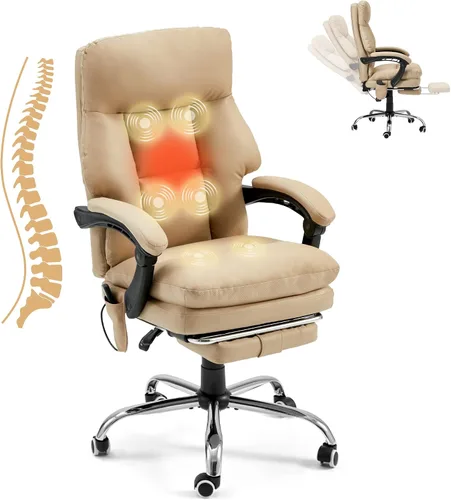 Miniatura 9 de HOMREST Silla de oficina climatizada con masaje vibratorio, silla de escritorio ejecutiva ergonómica con reposapiés retráctil y soporte lumbar