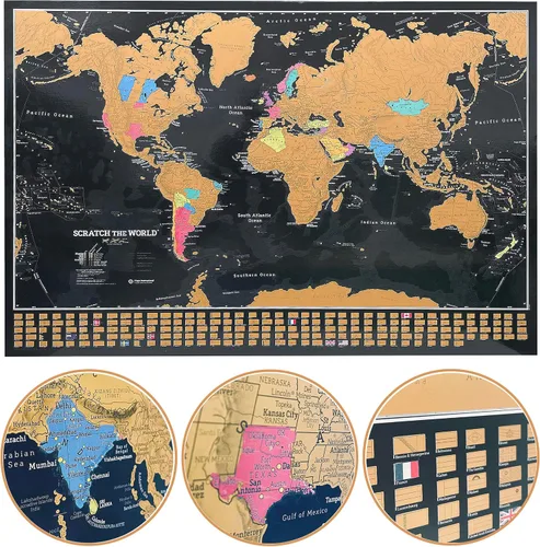 Miniatura 10 de Scratch The World ® Mapa de viaje - Póster de mapa del mundo enmarcable para rascar - Extra grande 23 x 33 pulgadas - Maps International - 50 años