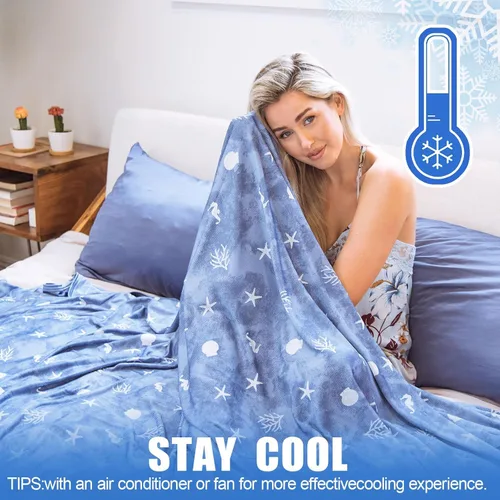 Miniatura 4 de Manta refrescante de Ailemei Direct con efecto frío de doble cara, ligera, transpirable, temática costera de verano, para cama, transfiere el calor