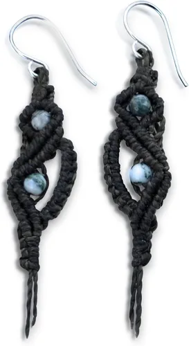 Miniatura 3 de Pendientes largos personalizados de micro macramé con piedras de jaspe Qinghai, fibra anudada y plata de ley