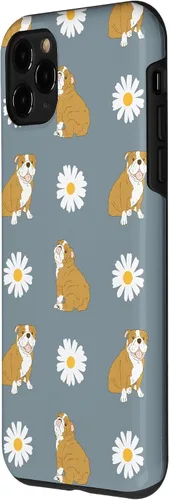 Miniatura 2 de Funda para iPhone 11 Pro English Bulldog and Daisy Flower Pattern Dusty Blue