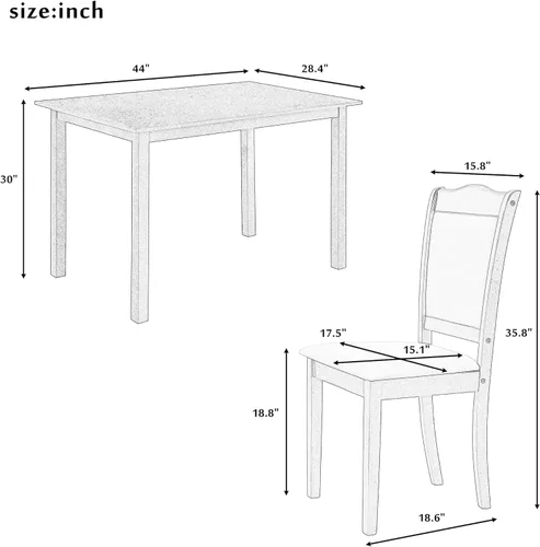 Miniatura 3 de RUNNA Juego único de mesa de comedor de madera de 5 piezas con mesa rectangular y 4 sillas tapizadas, para lugares pequeños y cocina, cómodo