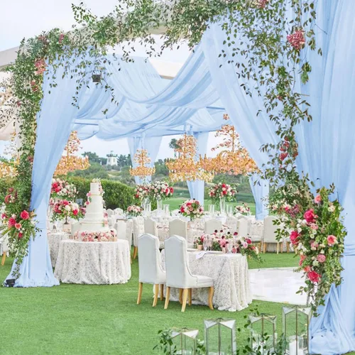 Miniatura 5 de FOTSHARER Cortinas de techo azul bebé para boda, 2 paneles de 5 x 20 pies, gasa para arco de boda, cortinas de techo para telón de fondo, decoración