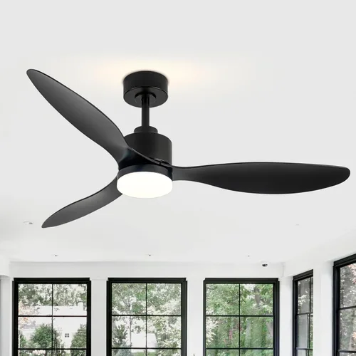 Ventilador de techo de 52 pulgadas con luces y control remoto, motor CC silencioso, 3 aspas reversibles, 6 velocidades, ventilador de techo Negro