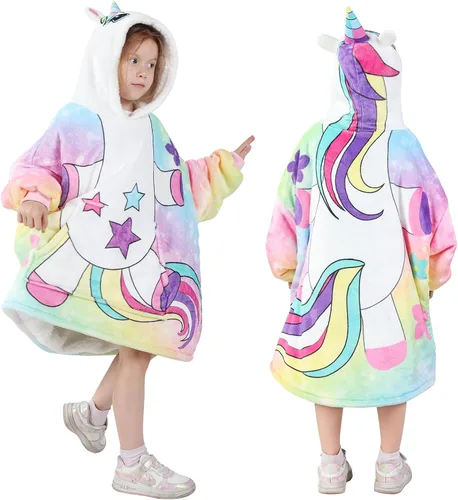 Sudadera tipo manta portátil para niños, de gran tamaño, con capucha, de sherpa, con bolsillo en la capucha y mangas, para niños pequeños, lindas