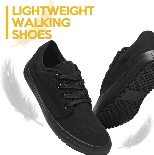 Miniatura 6 de Zapatos de trabajo de lona antideslizantes para hombres y mujeres, para servicio de alimentos, color negro, casual, resistente a las manchas y al