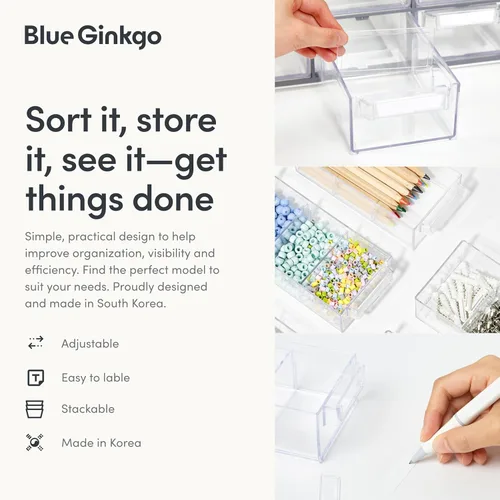 Miniatura 6 de Blue Ginkgo Gabinete mediano de 16 cajones, organizador transparente apilable para hardware, cuentas, ladrillos de plástico, oficina y Gris