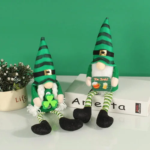 Miniatura 3 de Decoraciones del día de San Patricio, adornos de muñeca de gnomo irlandés de primavera, muñeco de elfo decorativo, trébol verde, regalo