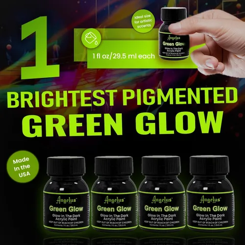 Miniatura 2 de Angelus Pintura verde neón brillante de 1 oz, brillo más brillante, iluminación durante toda la noche, no tóxica, fabricada en Estados Unidos, ideal