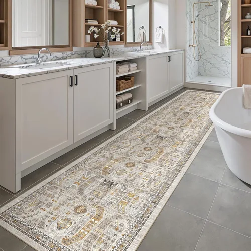 Miniatura 216 de Madane Tapete lavable de 2 x 10 pies para pasillo, cocina, recibidor, clásico, suave, antideslizante para interiores, casa de campo, baño, sala