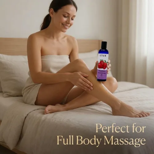 Miniatura 3 de Lick Aceite de masaje con sabor a fresa con vitamina E natural, aceite corporal comestible cálido para masaje de parejas, suave de larga duración
