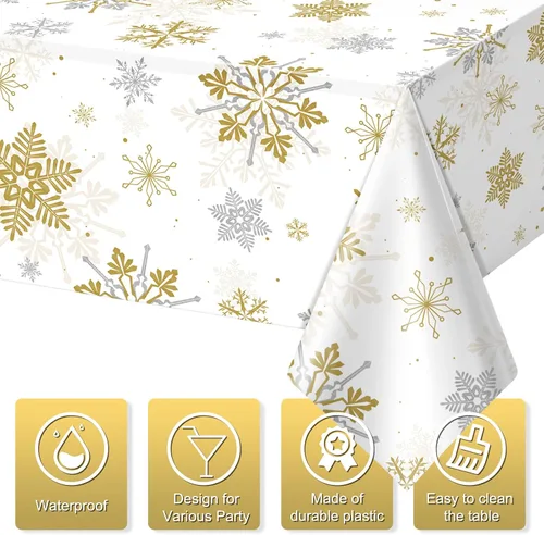 Miniatura 3 de 3 Piezas Decoraciones de Mantel de Fiesta de Plástico con Copos de Nieve de Navidad, Cartel de Fondo Navideño Azul con Copo de Nieve Blanco Cubierta