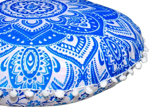 Miniatura 14 de Funda de almohada redonda con diseño de mandala, para asiento, otomano, con pompones, hippie, decorativo, bohemio, indio, de 22 pulgadas