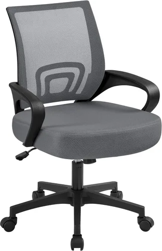 Miniatura 13 de Yaheetech Silla de oficina de malla con respaldo medio, ajustable, ergonómica, silla de trabajo para computadora, giratoria rodante con soporte