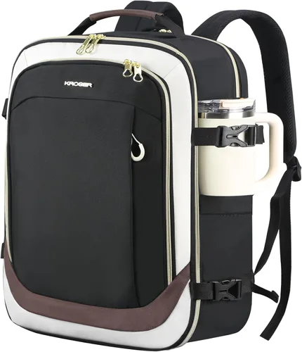 Miniatura 11 de KROSER Mochila grande para computadora portátil para laptop de hasta 17.3 pulgadas con puerto de carga USB, mochila de viaje repelente al agua