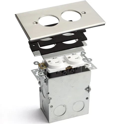 Miniatura 2 de ENERLITES Kit de caja de piso con tapa de rosca, 12,7 cm x 7,1 cm, 1 banda, receptáculo dúplex de 20 A resistente a manipulaciones y a