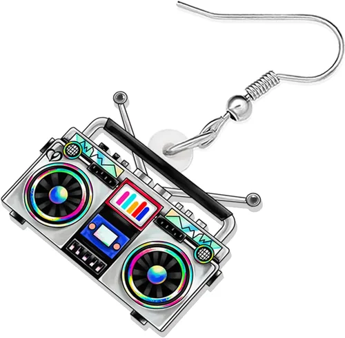 Miniatura 3 de Aretes de radio acrílicos vintage de los años 80 y 90, joyería retro para mujer, accesorios nostálgicos, regalos
