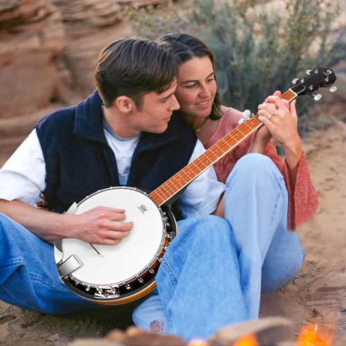 Miniatura 2 de Vangoa Banjo - Kit de 5 cuerdas para principiantes, tamaño completo, cabeza Remo, 24 soportes, espalda abierta, juego de banjo con resonador