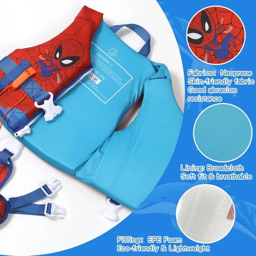 Miniatura 4 de Chaleco de natación para niños pequeños de 1 a 9 años, chaqueta de ayuda para la seguridad del agua con cinturón ajustable en la entrepierna