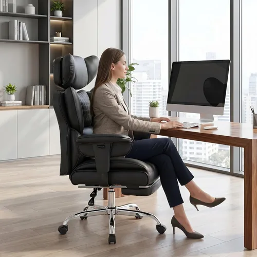 Miniatura 10 de DUMOS Silla de escritorio grande y alta para oficina en casa, silla de computadora para juegos, silla ergonómica ejecutiva con reposapiés, respaldo