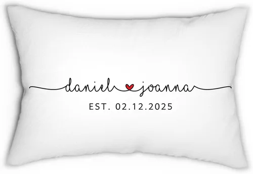 Miniatura 6 de Funda de almohada personalizada para boda con nombres de la pareja y fecha personalizada, almohada con monograma para aniversario de boda, Design #17