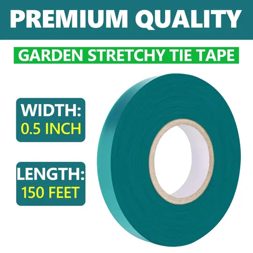 Miniatura 2 de Easytle Rollo de cinta de amarre elástica, 1/2 pulgada y 150 pies, cinta gruesa y resistente para plantas, estacas de vinilo verde jardín