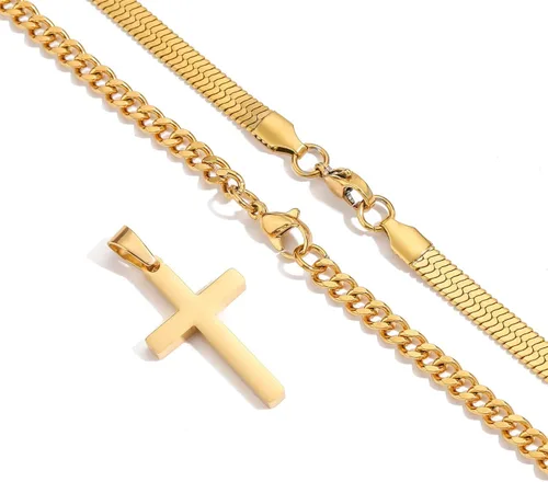 Miniatura 5 de Collar de cruz para hombres y niños, de acero inoxidable en capas, cadena de espiga cubana, colgante de cruz religiosa, joyería de moda, regalos