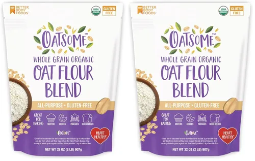 Oatsome Mezcla de harina de avena orgánica, grano entero, sin gluten, harina multiusos para hornear, vegana, 2 libras, 32 onzas (paquete de 2)